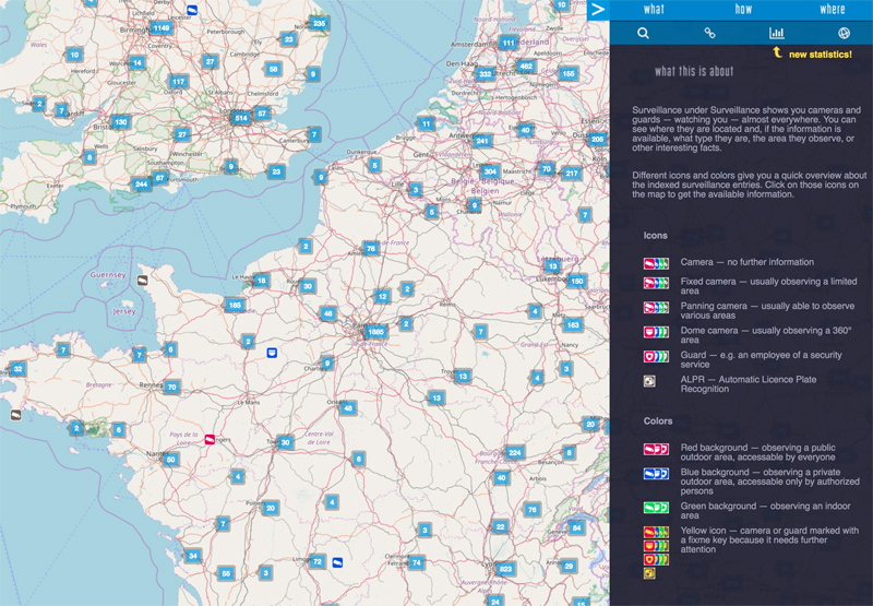 carte des camera surveillance Europe