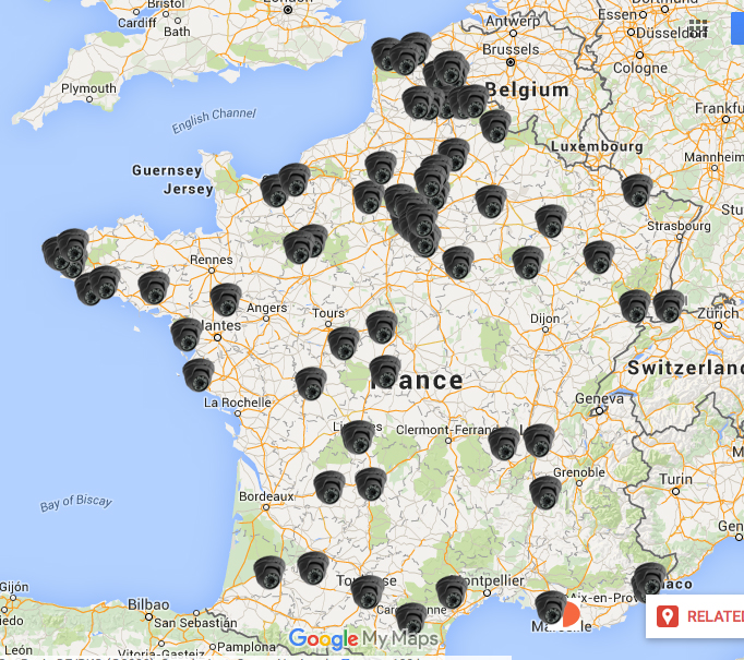 Carte des caméras de surveillance sur territoire francais