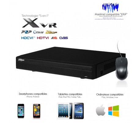 XVR 5 en 1 de 16 canaux  1080N/720P + 2 canaux IP 5MP, sortie SPOT