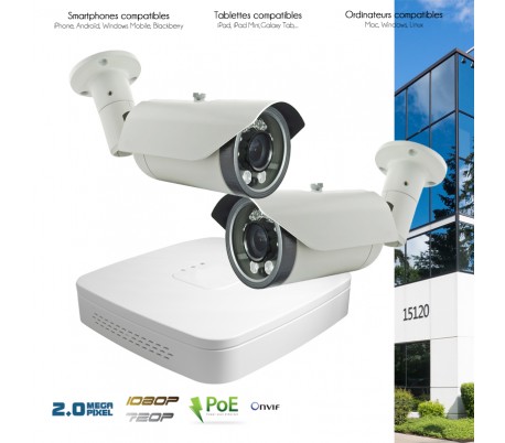 Système de video surveillance IP avec 2 caméras IP 2MP motorisées