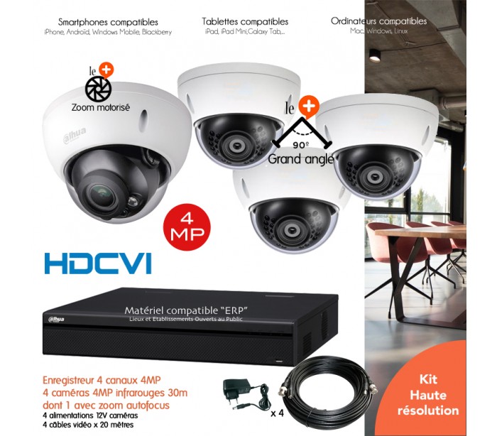 kit vidéo-surveillance avec 4 caméras HD 1024P + enregistreur