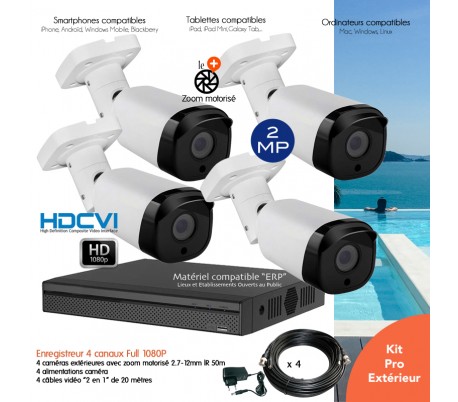 Kit vidéo surveillance 1080P avec 4 caméras extérieures IR 60m