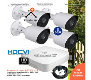 Système de vidéo surveillance 4 caméras HD 1080P extérieures