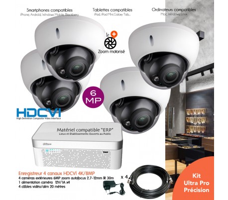 Kit vidéo surveillance 6MP avec 4 caméras dômes infrarouges 30m