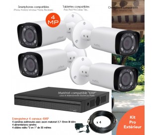 Kit  vidéo surveillance 4 caméras extérieures 4MP vision nocturne 60m