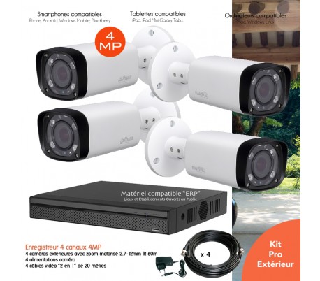 Kit  vidéo surveillance 4 caméras extérieures 4MP vision nocturne 30m