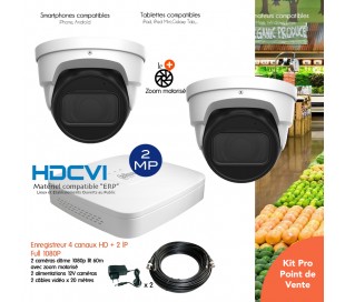 Système HDCVI de vidéosurveillance avec 2 caméras dôme HDCVI focale variable