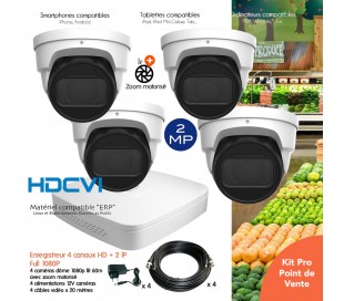 Système HDCVI de vidéosurveillance avec 2 caméras dôme HDCVI focale variable