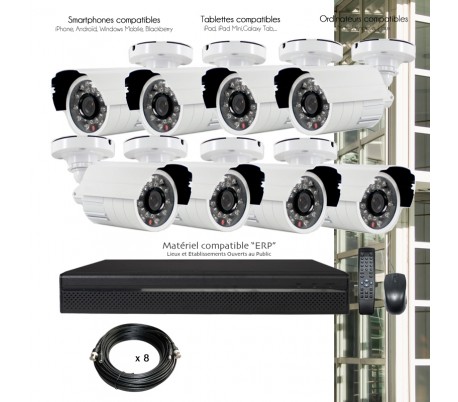 Kit de vidéo surveillance HDCVI avec 8 caméras extérieures