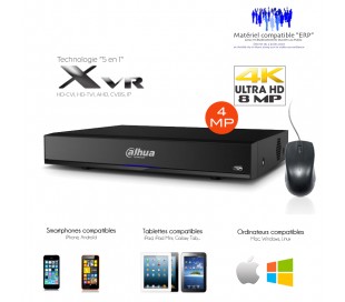 Enregistreur XVR 4 canaux Full 4MP et 1080P + 2 canaux IP,