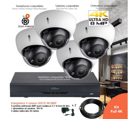 Kit vidéo surveillance 4K/8MP avec 4 caméras  de surveillance