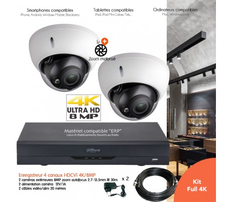 Kit vidéo surveillance 4K / 8MP avec 2 caméras infrarouges 30m