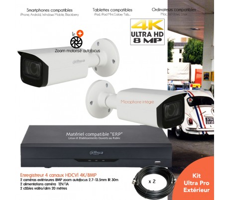 Kit  vidéo surveillance 8MP avec 2 caméras infrarouges 60m