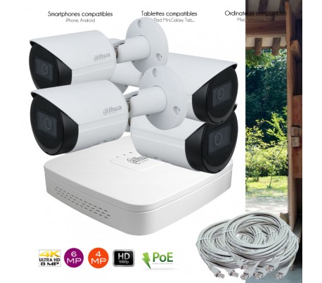 Système PoE de vidéo surveillance IP avec 4 caméras extérieures