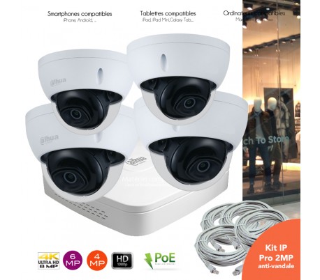 Système IP de video surveillance IP avec 4 caméras dômes