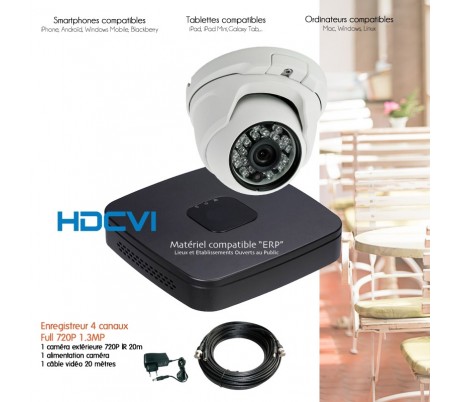 Kit de vidéo surveillance HDCVI avec 1 caméra dôme