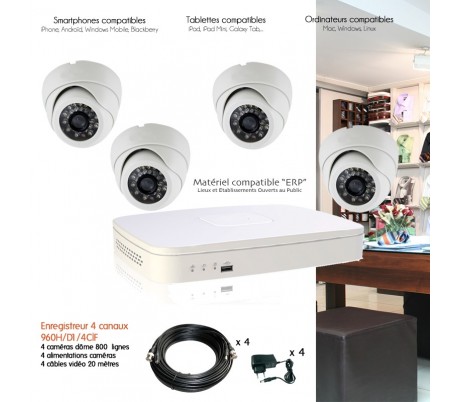 Kit de vidéo surveillance 960H avec  4 caméras dôme