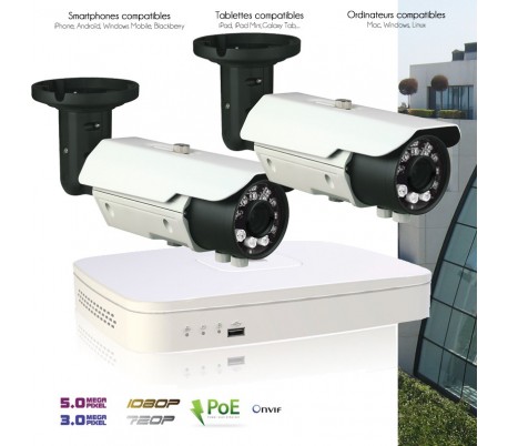 Système de video surveillance IP avec 2 caméras IP 3MP extérieures