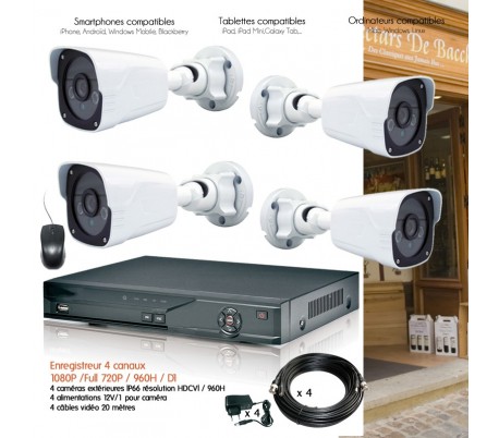 Kit de vidéo surveillance HD avec 4 caméras extérieures 1080P