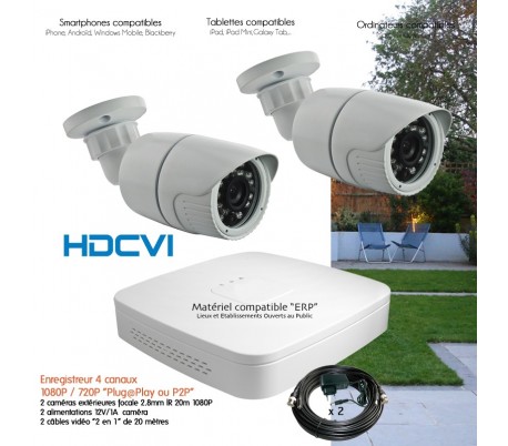 Kit de vidéo surveillance HD 2 caméras extérieures 1080P