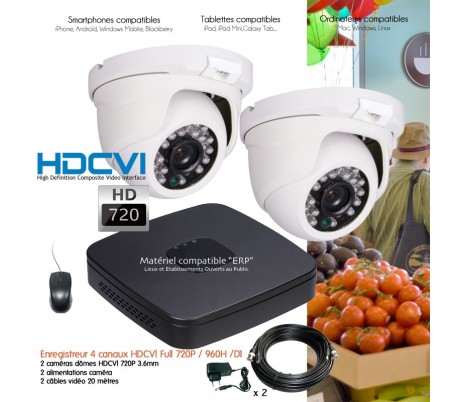 Kit de vidéo surveillance HD 720P avec 2 dômes infrarouges 25m