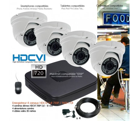 Système de vidéo surveillance HD 720P avec 4 dômes varifocales