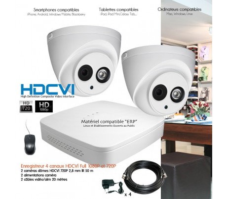 Kit de vidéo surveillance HDCVI avec 2 caméras dômes