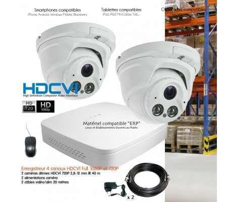 Système HDCVI de vidéosurveillance avec 2 caméras dôme HDCVI focale variable