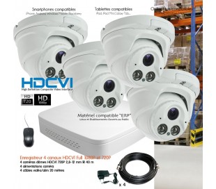 Kit HDCVI de vidéo surveillance avec 4 dômes à focale réglable 2,8 à 12mm