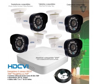 Kit de vidéo surveillance HD 4 caméras extérieures 720P 