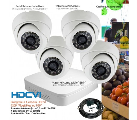 Kit vidéo surveillance 4 caméras sans fil WIFI pour magasin