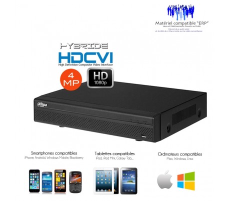 Enregistreur hybride 4 MP Full 1080P 8 canaux de video surveillance HDCVI