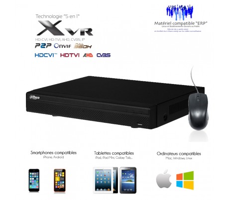 XVR 8 canaux full 1080N/720P + 2 canaux IP 5MP + sorties alarme